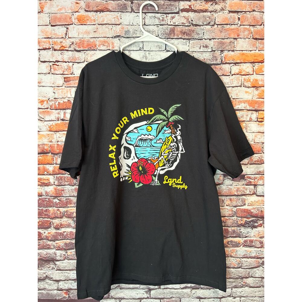 Lgnd black t-shirt "relax your mind" skeleton ocean wave tee shirt men's size XL